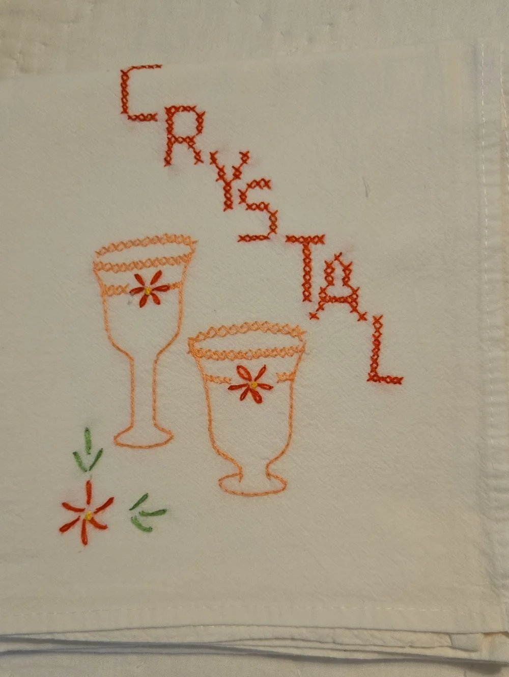 Vintage Embroidered Cotton Tea Dish Cloths Lot Of 6 Large 32 x 34.5 Inches